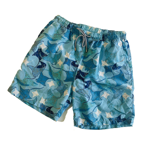 Peter Millar Swim Trunks Blue White Stingrays Drawstring Pockets Size Large - Picture 4 of 8